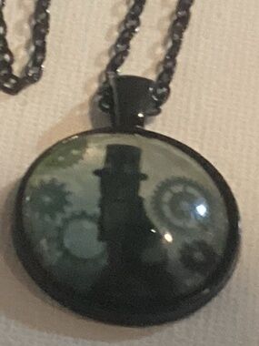 Cat in Top Hat - Steam Punk Medallion with 19” Black Chain